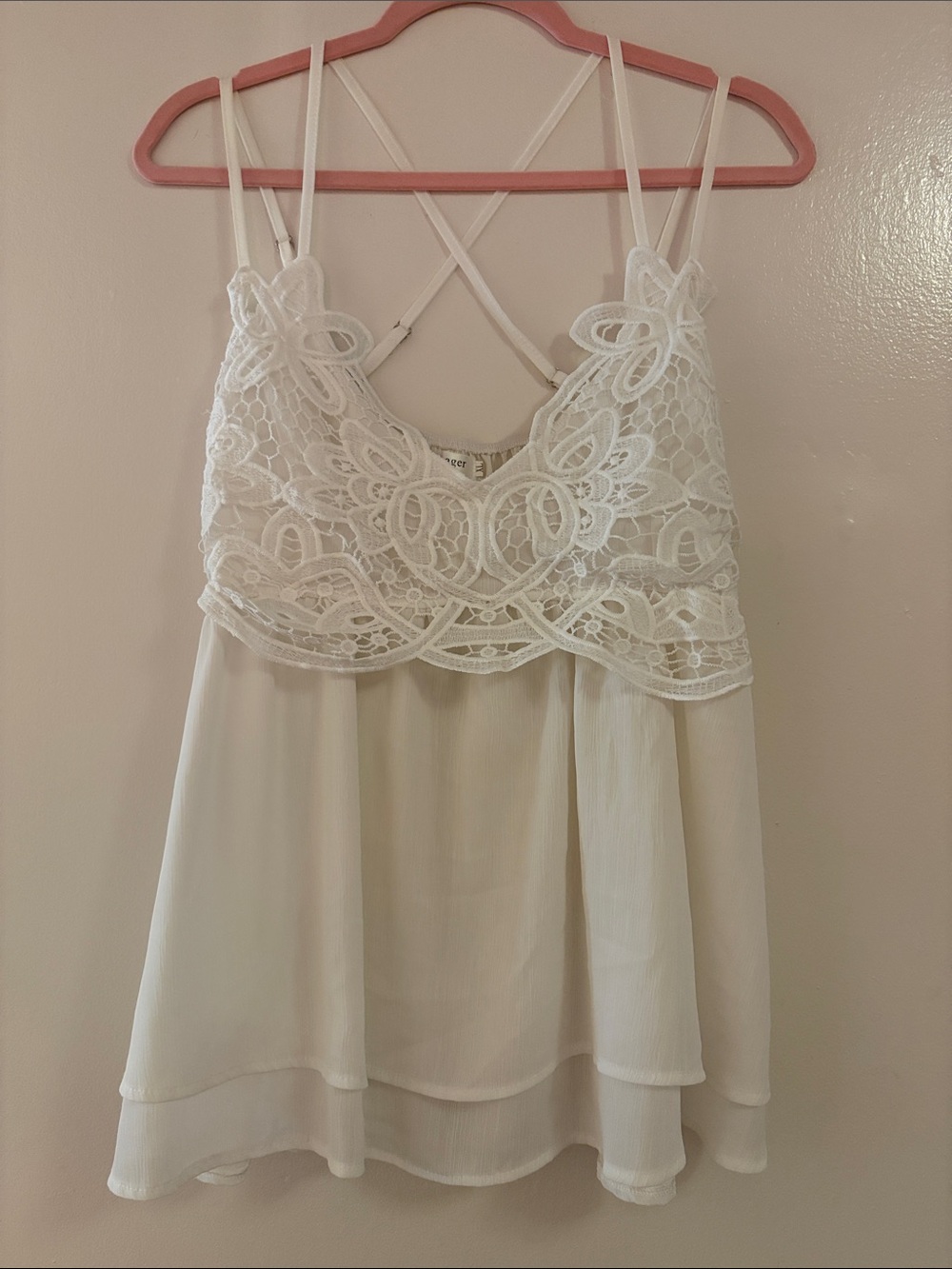 White Lace Overlay Spaghetti Strap Women's Top